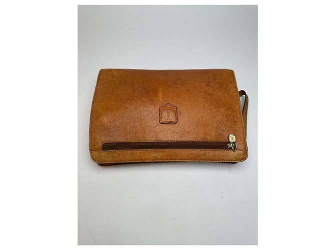 Triomphe Céline Clutch Vintage Celine in pelle martellata c. 1990 Tan Gold Cammello - vista 8