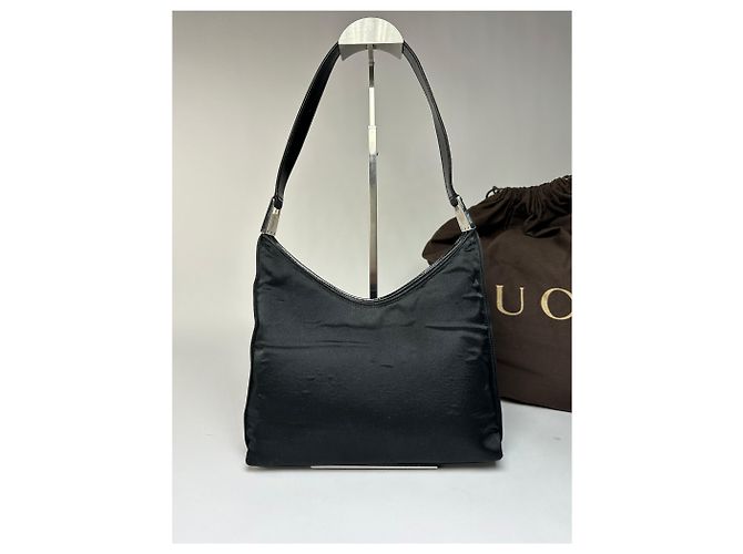 Vintage Gucci Nylon Hobo Bag Schwarz Silber - Ansicht 12