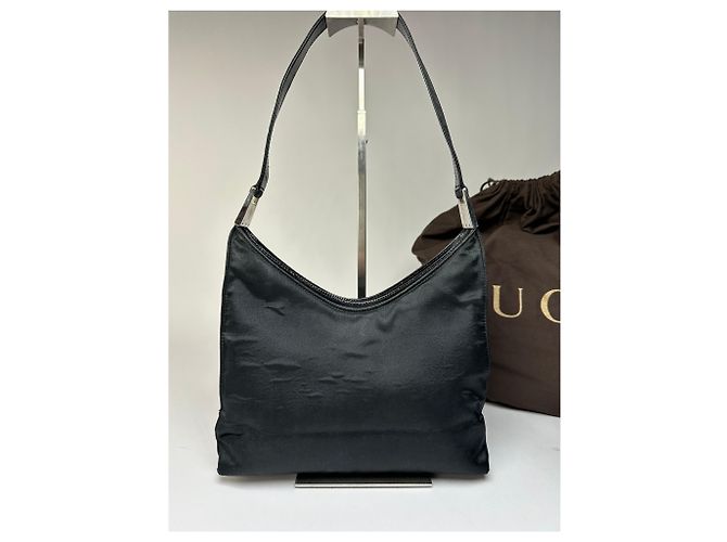Vintage Gucci Nylon Hobo Bag Schwarz Silber - Ansicht 13