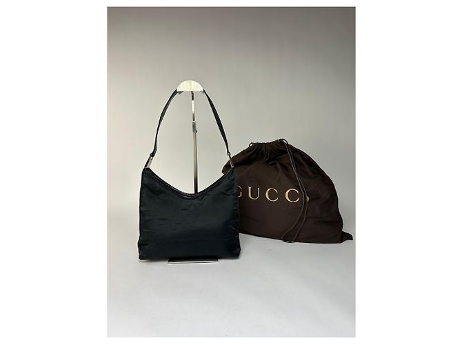 Vintage Gucci Nylon Hobo Bag Schwarz Silber - Ansicht 2