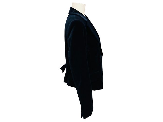 Blazer in velluto blu navy Escada a due bottoni con dettaglio a fiocco - vista 2
