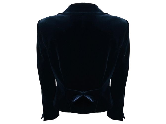 Blazer in velluto blu navy Escada a due bottoni con dettaglio a fiocco - vista 3