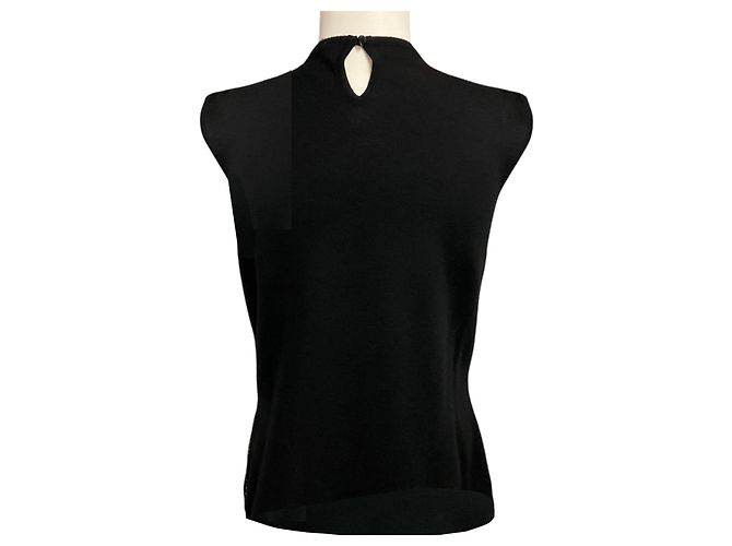 Oscar de la Renta Ärmelloser Strickpullover mit Pailletten in Schwarz / Grün / Silber Metallic - Ansicht 3