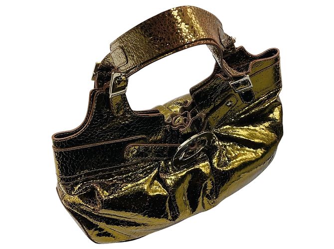 Borsa a tracolla Anya Hindmarch in pelle craquelé metallizzata oro D'oro - vista 5