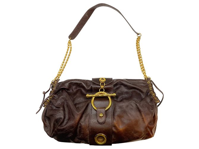 Bolsa de ombro Marni em couro marrom com ferragens douradas - vista 2