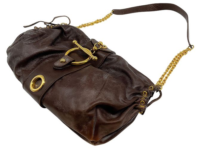 Bolsa de ombro Marni em couro marrom com ferragens douradas - vista 3