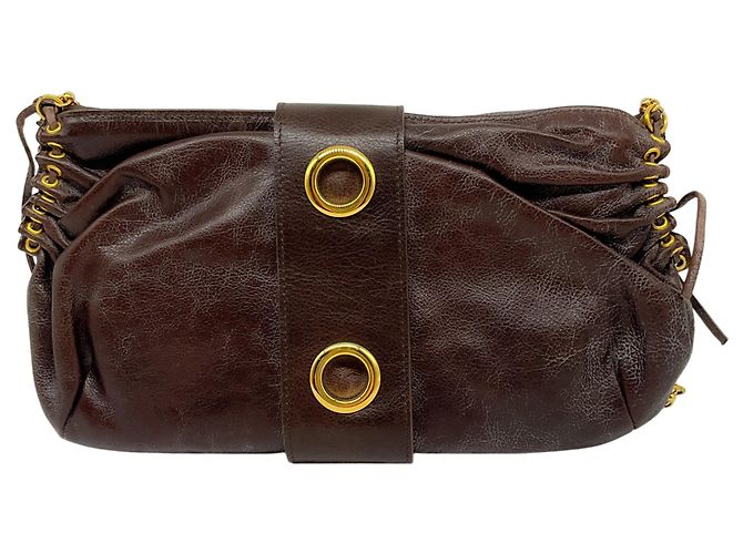 Bolsa de ombro Marni em couro marrom com ferragens douradas - vista 4