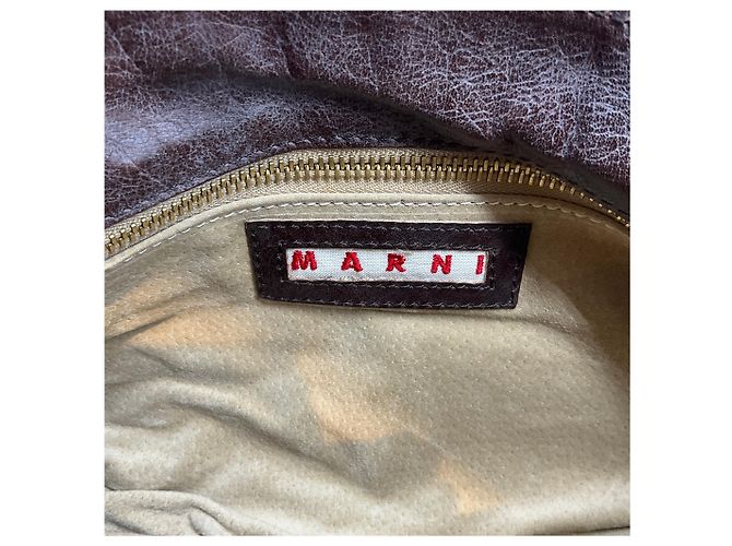 Bolsa de ombro Marni em couro marrom com ferragens douradas - vista 8