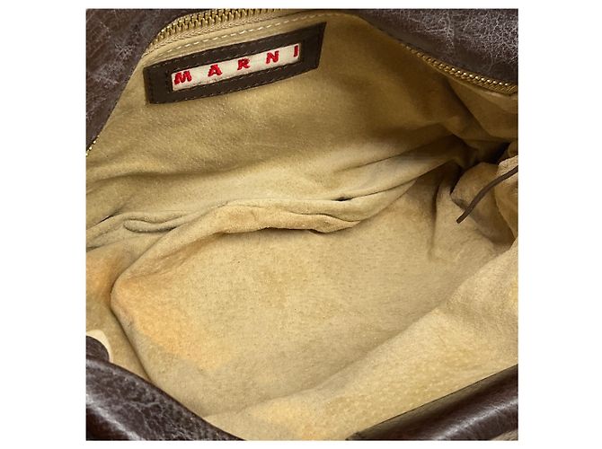 Bolsa de ombro Marni em couro marrom com ferragens douradas - vista 9
