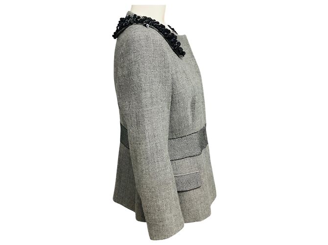 Malo Grey Wool Tweed Jacket with Sequined Collar - view 2