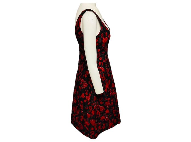 Vestido de cocktail sem mangas em jacquard com decote em V Thakoon Black / Red Vermelho - vista 2