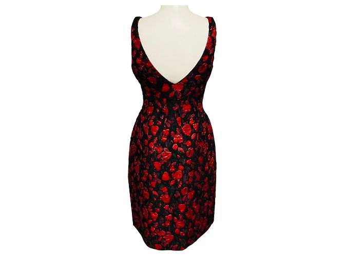 Vestido de cocktail sem mangas em jacquard com decote em V Thakoon Black / Red Vermelho - vista 3