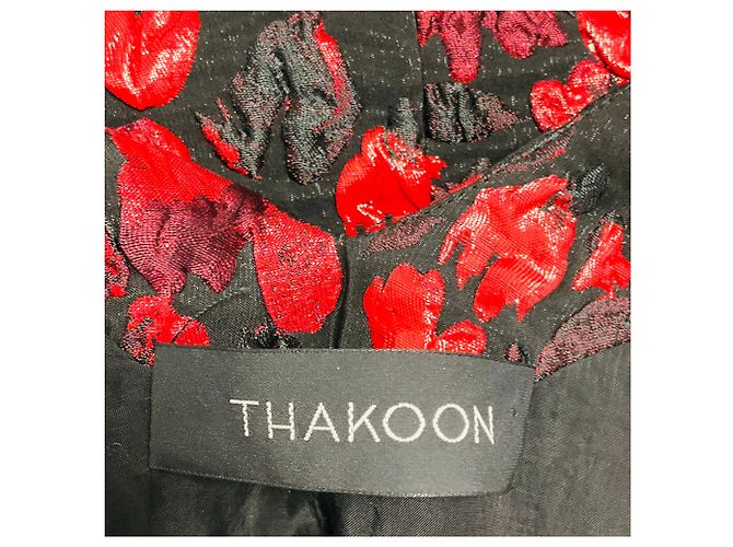 Vestido de cocktail sem mangas em jacquard com decote em V Thakoon Black / Red Vermelho - vista 4