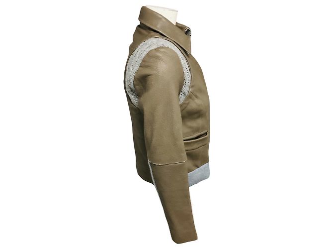 Thakoon Jacke aus Lammleder in Taupe mit grauem Wollstrick-Besatz Mehrfarben - Ansicht 2