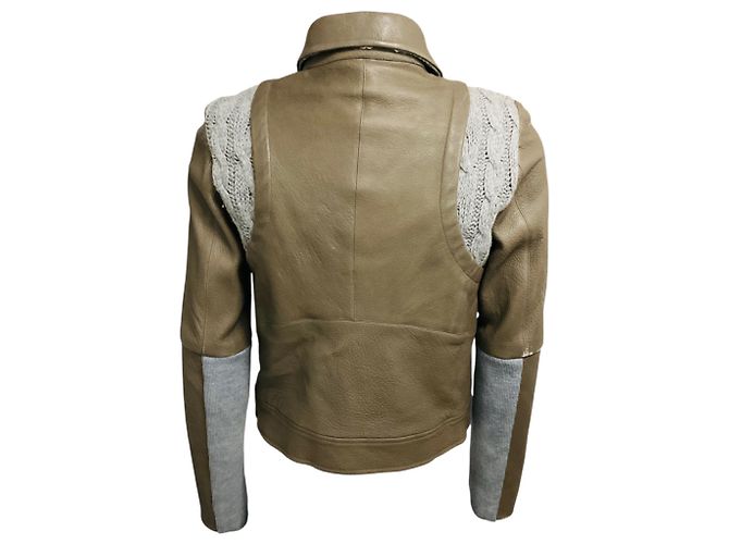 Thakoon Jacke aus Lammleder in Taupe mit grauem Wollstrick-Besatz Mehrfarben - Ansicht 3