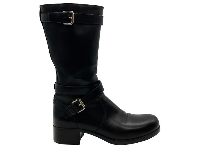 Botas Moto con Cinturón de Piel Negra Prada Negro - vista 2