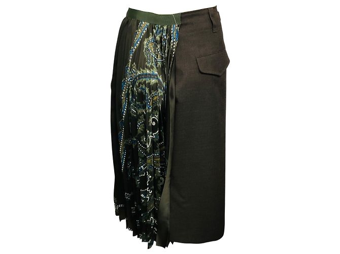 Falda midi plisada mixed media Sacai Charcoal Grey / Green Multi Suiting x Paisley Print Multicolor - vista 3