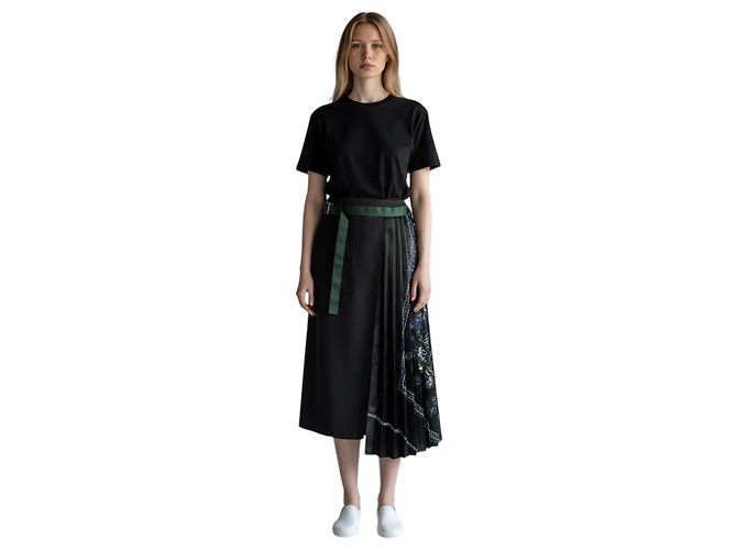 Falda midi plisada mixed media Sacai Charcoal Grey / Green Multi Suiting x Paisley Print Multicolor - vista 6