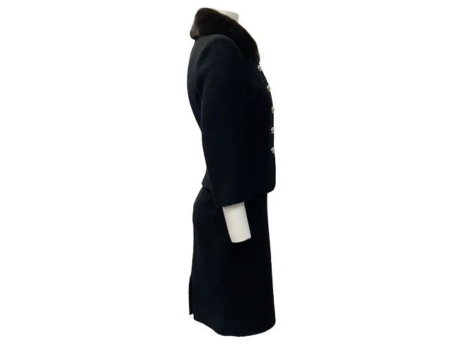Traje de bouclé negro Michael Kors Collection con cuello de visón desmontable - vista 2