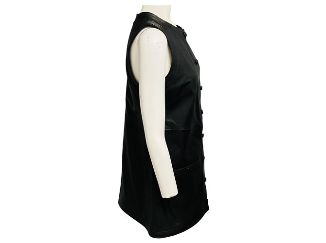Autre Marque Frame Black ärmelloses Lammlederkleid mit Knopfleiste Schwarz - Ansicht 2