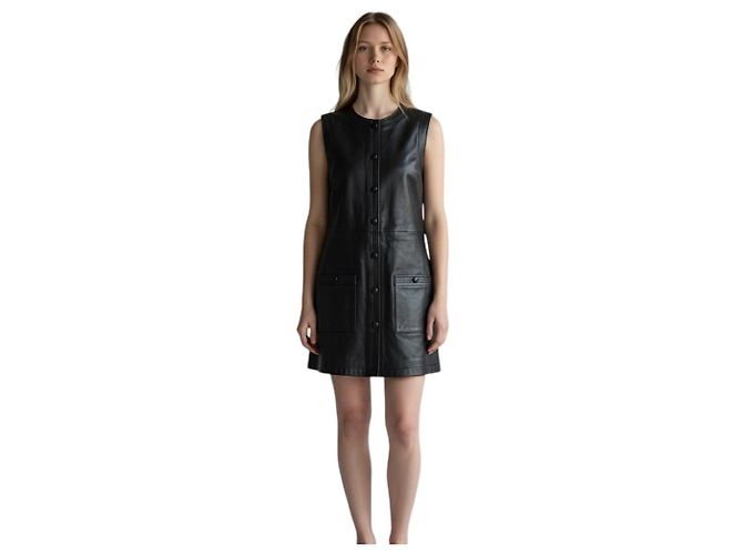 Autre Marque Frame Black ärmelloses Lammlederkleid mit Knopfleiste Schwarz - Ansicht 5