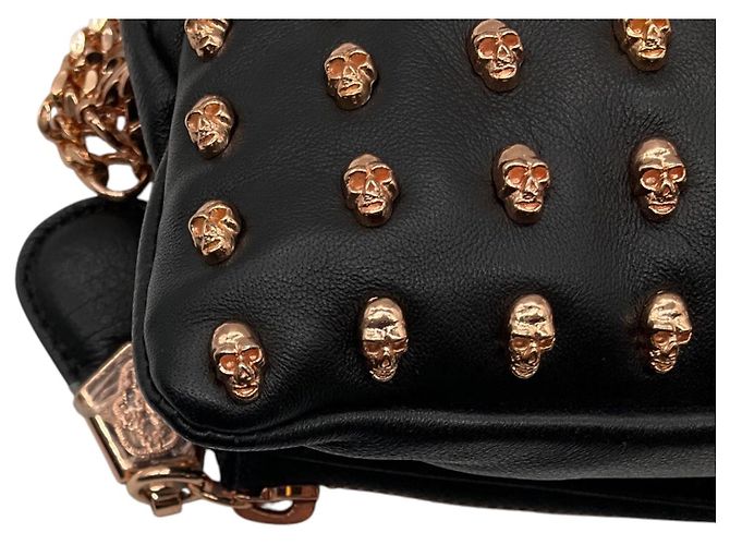 Clutch Thomas Wylde Black Day of the Dead Punk Leather Rose Gold Skull Stud Nero - vista 10