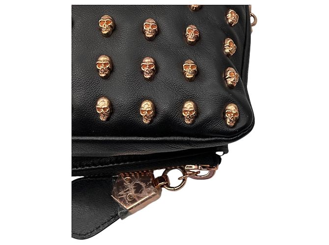 Clutch Thomas Wylde Black Day of the Dead Punk Leather Rose Gold Skull Stud Nero - vista 11