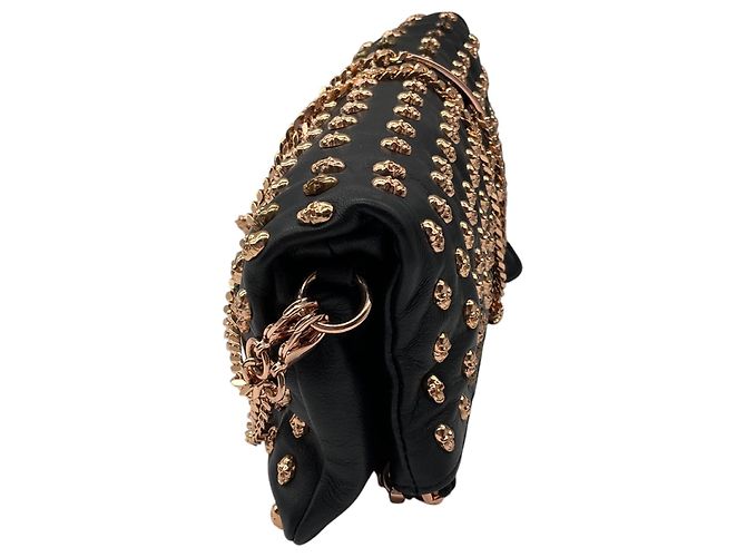 Clutch Thomas Wylde Black Day of the Dead Punk Leather Rose Gold Skull Stud Nero - vista 2