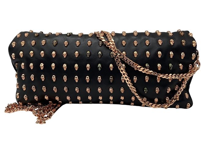 Clutch Thomas Wylde Black Day of the Dead Punk Leather Rose Gold Skull Stud Nero - vista 3