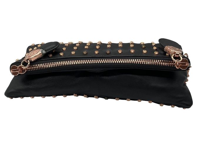 Clutch Thomas Wylde Black Day of the Dead Punk Leather Rose Gold Skull Stud Nero - vista 4