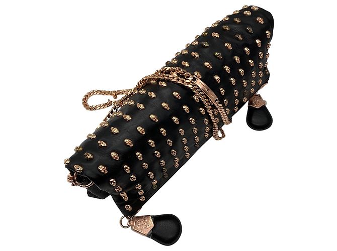Clutch Thomas Wylde Black Day of the Dead Punk Leather Rose Gold Skull Stud Nero - vista 5