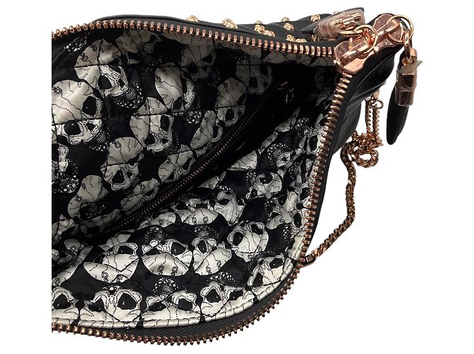 Clutch Thomas Wylde Black Day of the Dead Punk Leather Rose Gold Skull Stud Nero - vista 6