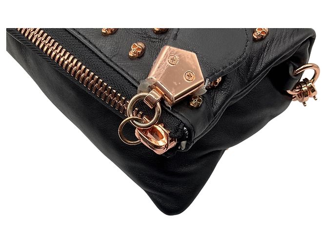 Clutch Thomas Wylde Black Day of the Dead Punk Leather Rose Gold Skull Stud Nero - vista 9