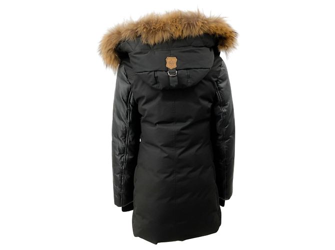 Casaco Puffer Mackage Preto com Mangas de Couro e Capuz com Detalhe em Pele - vista 3