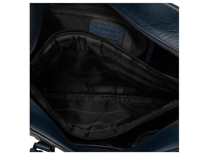 Borsa business Burberry in pelle di vitello blu - vista 4