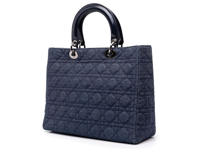 Autre Marque Borsa Lady Dior Satchel Large in denim blu Cannage - vista 2