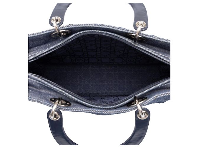 Autre Marque Borsa Lady Dior Satchel Large in denim blu Cannage - vista 4