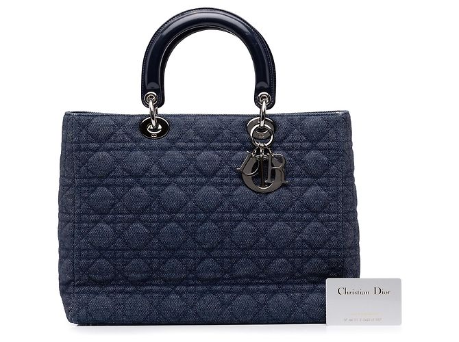 Autre Marque Borsa Lady Dior Satchel Large in denim blu Cannage - vista 7