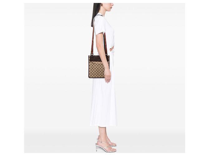 Borsa a tracolla Gucci GG Canvas Web beige - vista 6