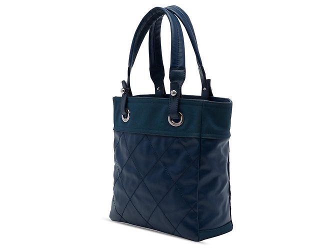 Bolsa Chanel Paris Biarritz Small em lona revestida acolchoada azul - vista 2