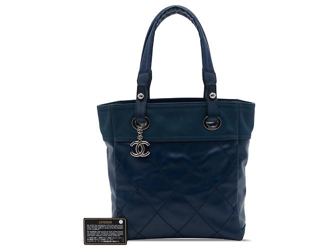 Bolsa Chanel Paris Biarritz Small em lona revestida acolchoada azul - vista 7