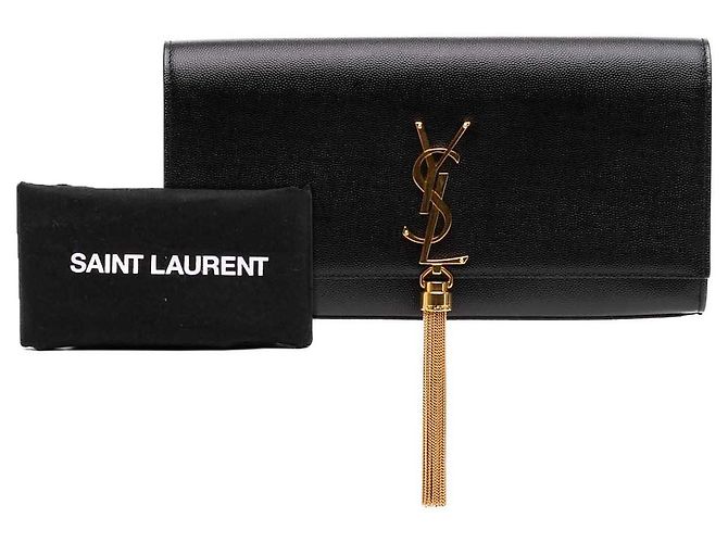 Autre Marque Clutch Saint Laurent Kate con nappa in pelle Grain de Poudre monogrammata nera Nero - vista 8