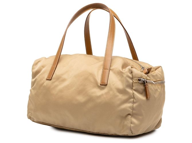 Borsa Boston Prada in Tessuto con rifiniture in Saffiano Beige - vista 2
