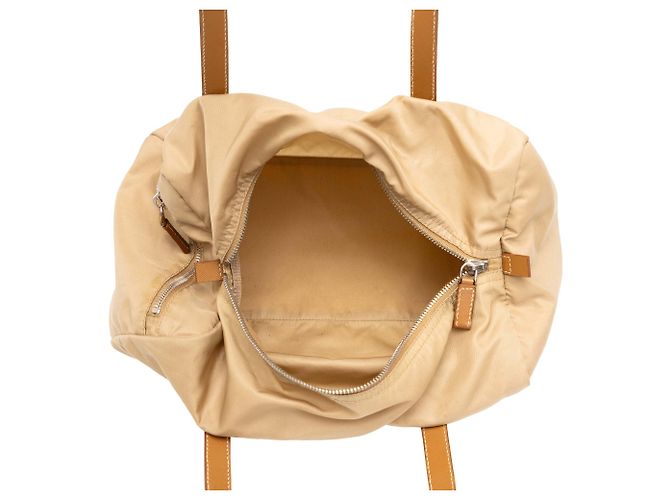 Borsa Boston Prada in Tessuto con rifiniture in Saffiano Beige - vista 4