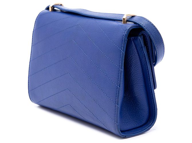 Borsa a tracolla Chanel Small Studded Chevron Calfskin Envelope Double Flap Blu - vista 2