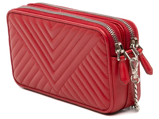 Prada Mini Soft Calf Impunture Diagramme Doppelreißverschluss-Tasche, rot - Ansicht 2