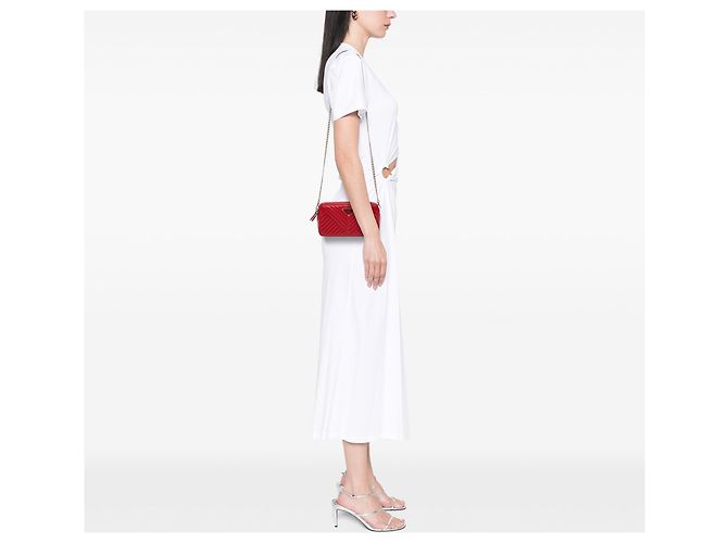 Prada Mini Soft Calf Impunture Diagramme Doppelreißverschluss-Tasche, rot - Ansicht 7