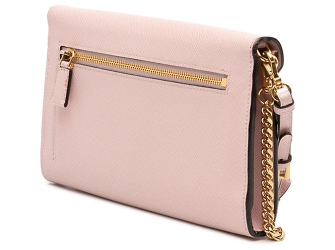 Borsa a spalla pochette a busta Prada Saffiano rosa con catena - vista 2