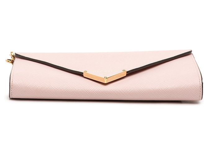 Borsa a spalla pochette a busta Prada Saffiano rosa con catena - vista 3