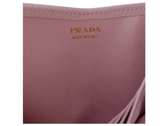 Borsa a spalla pochette a busta Prada Saffiano rosa con catena - vista 5